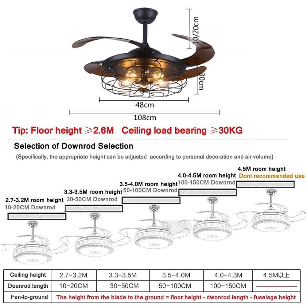 3-Blade Farmhouse Retractable Ceiling Fan with Light