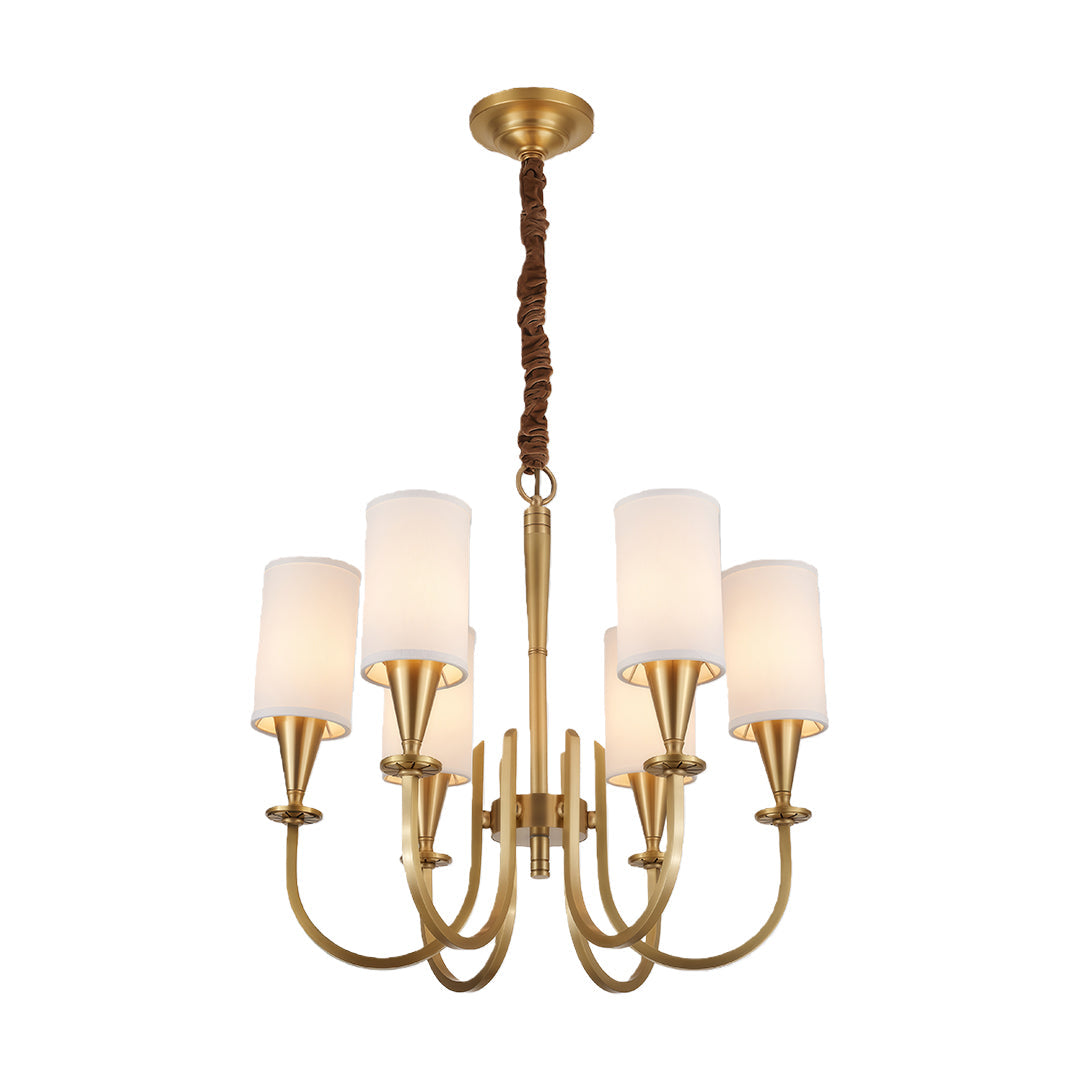 Copper Chandelier with Modern Fabric Lampshade Ceiling Light