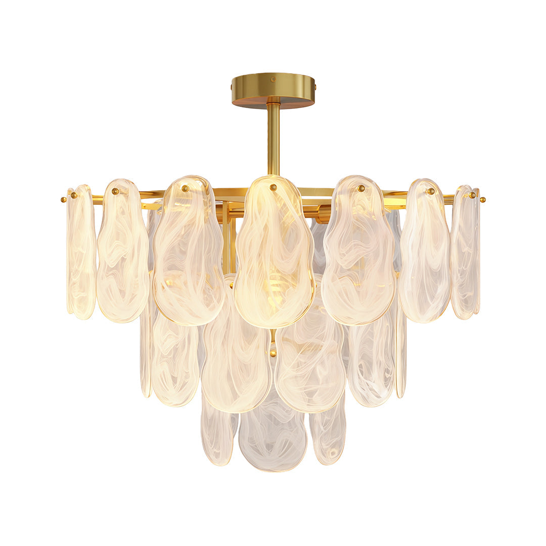 Midcentury Modern Copper Glass Chandelier Ceiling Light