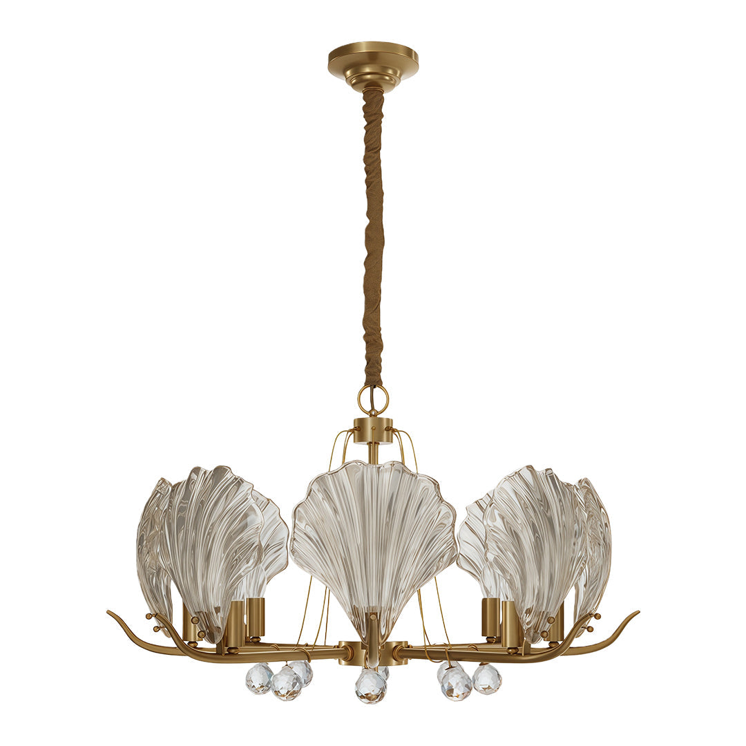 Shell Chandeliers Modern Copper Glass Ceiling Light - Elegant Lighting Fixture for Home Decor, Contemporary Design, Stylish Pendant Lamp, Unique Shell Shape, Warm Glow Illumination