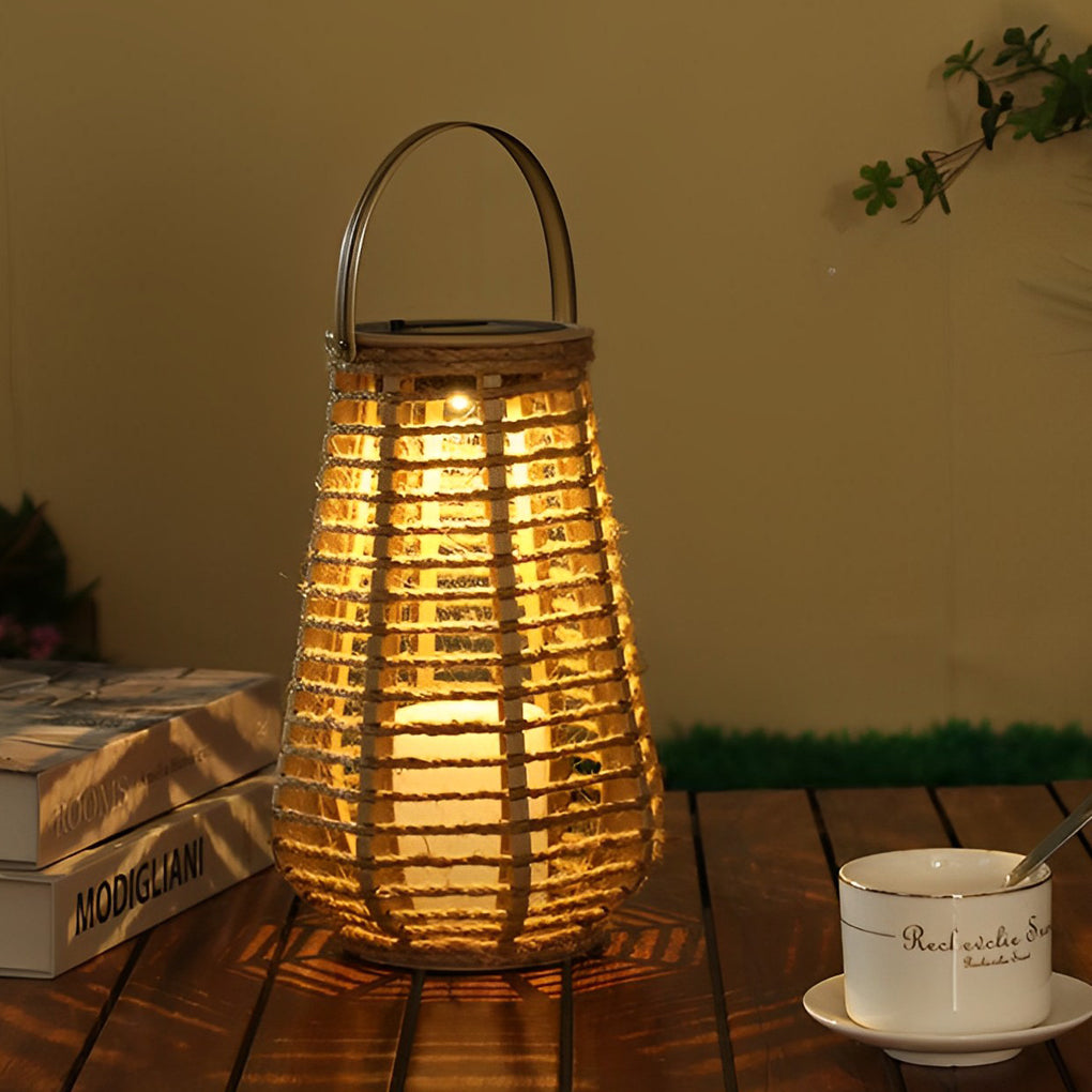 Rattan Solar Lantern – Waterproof LED Hemp Rope Hanging Lamp