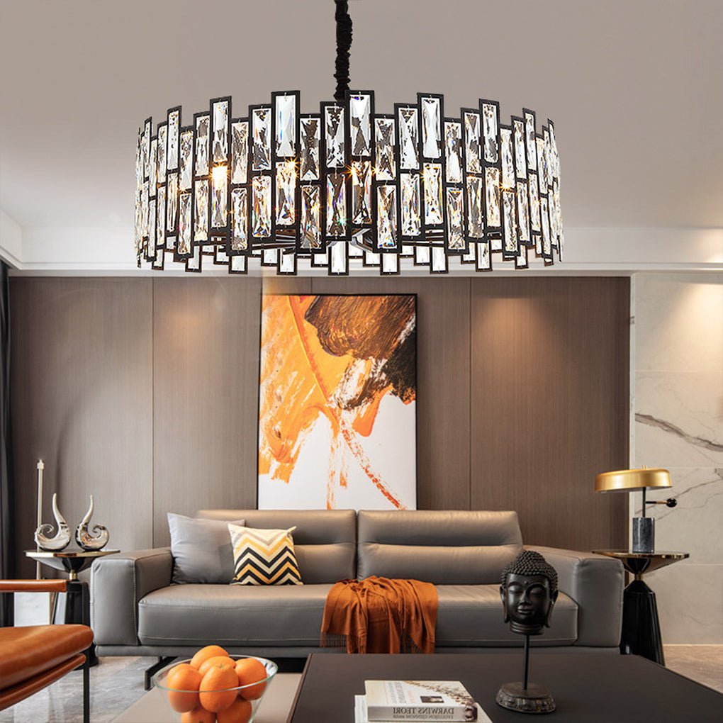 Postmodern Minimalist Living Room Crystal Chandelier – Three-Color LED Lighting