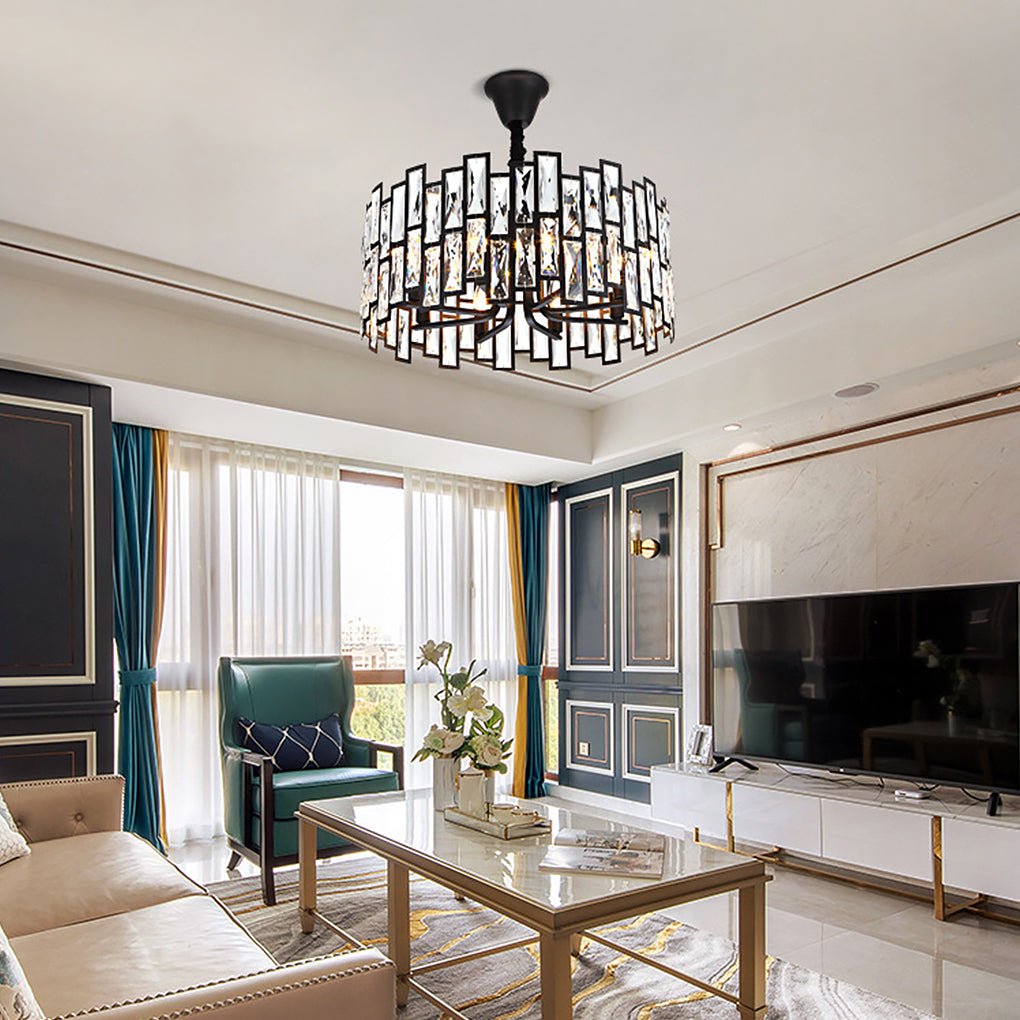 Postmodern Minimalist Living Room Crystal Chandelier – Three-Color LED Lighting