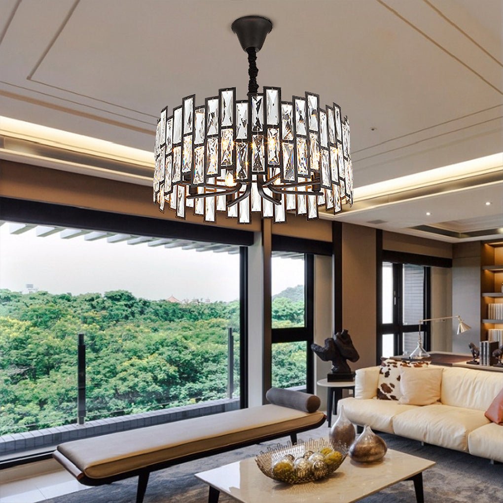 Postmodern Minimalist Living Room Crystal Chandelier – Three-Color LED Lighting