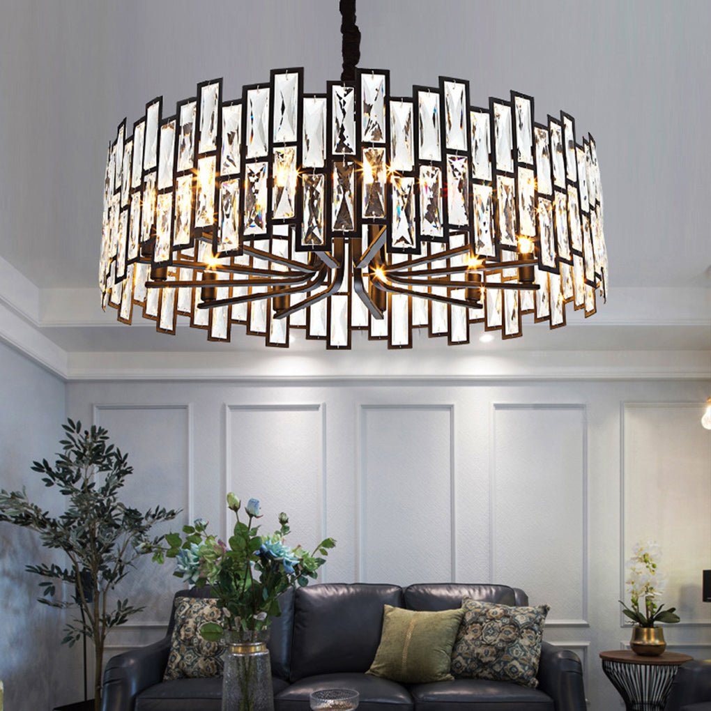 Postmodern Minimalist Living Room Crystal Chandelier – Three-Color LED Lighting