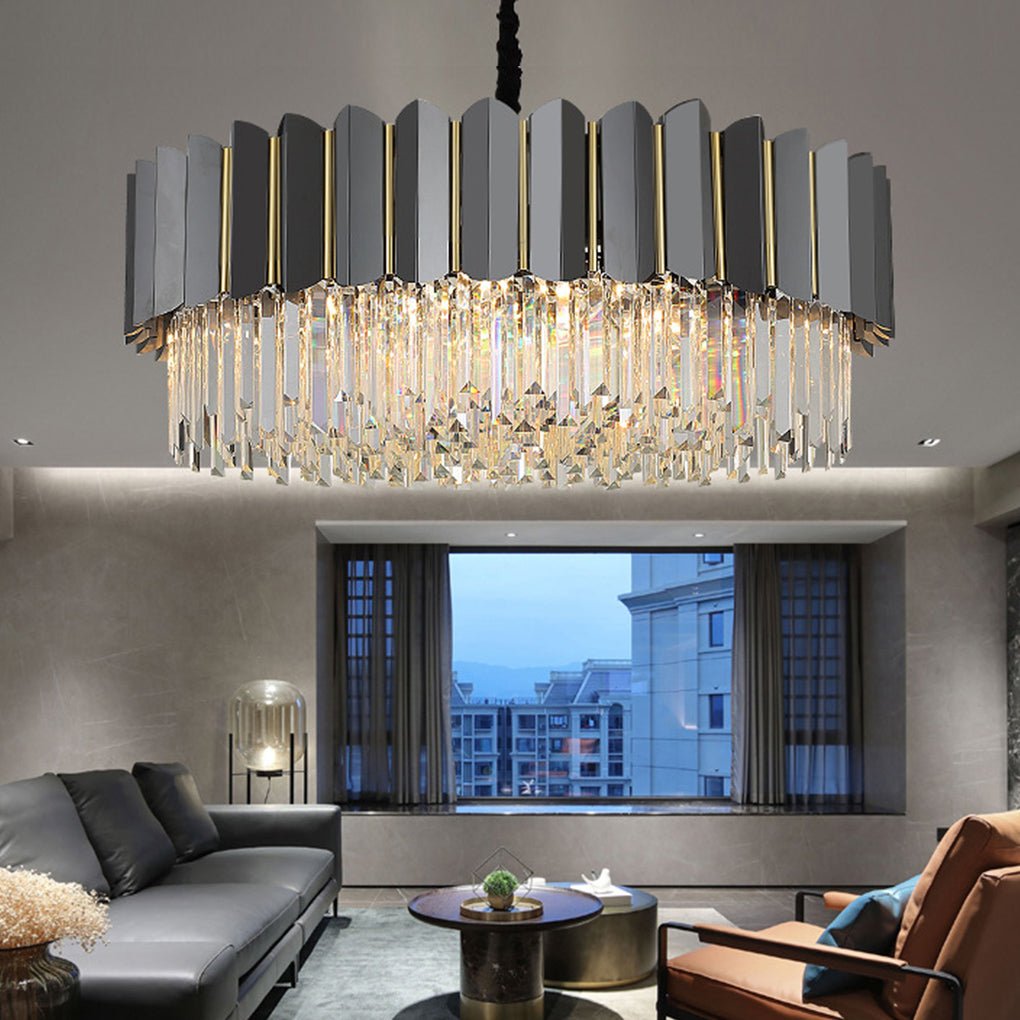 Postmodern Crystal Chandelier - Three-Color LED Lighting for Living Room