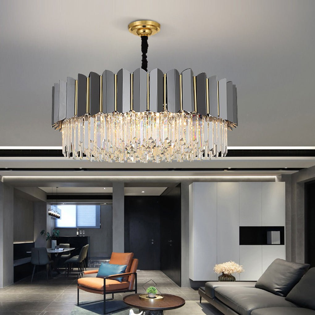 Postmodern Crystal Chandelier - Three-Color LED Lighting for Living Room