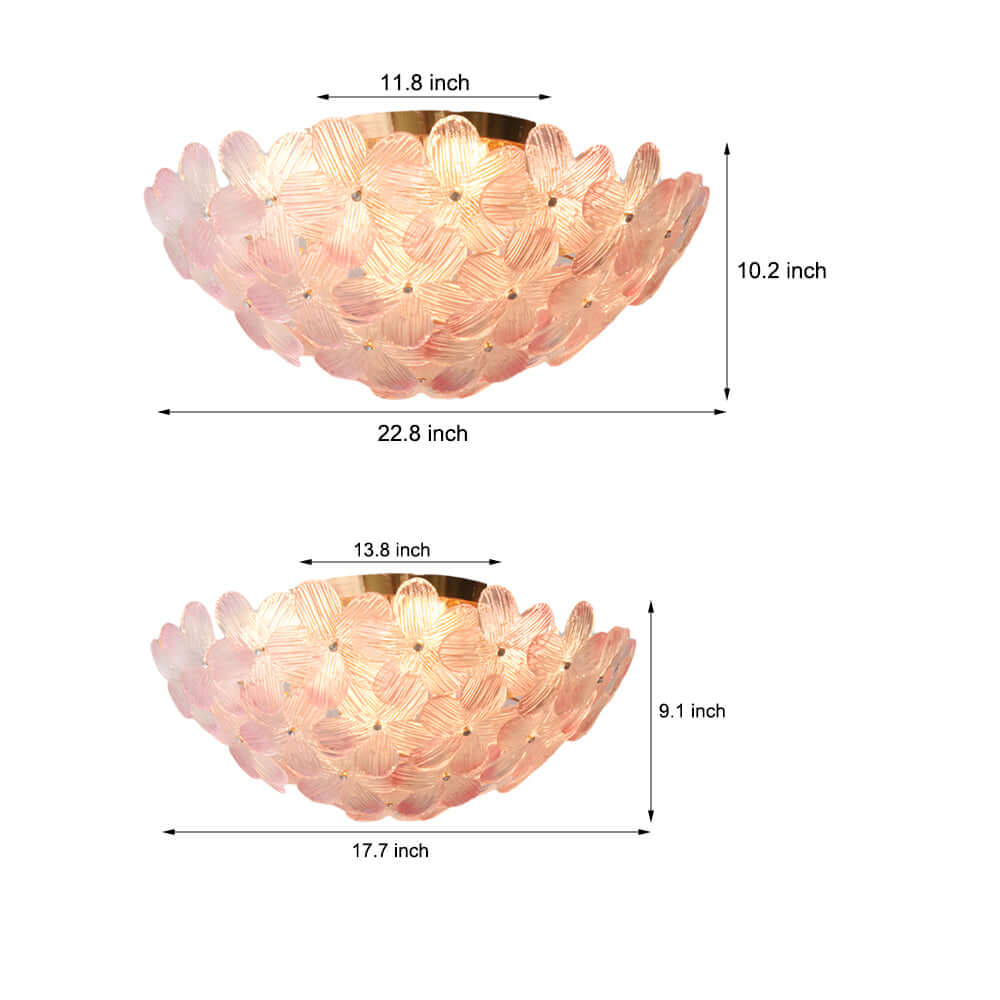 French Petal Glass Semi Flush Mount Ceiling Light