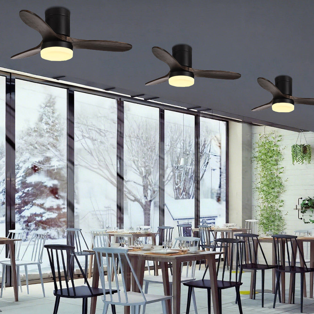 Three Blade LED Ceiling Fan with Remote Control - Modern Wood Design
