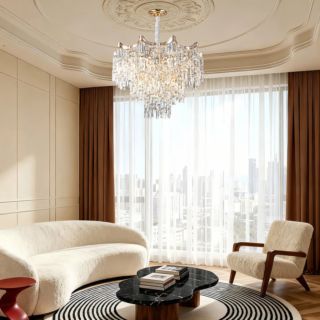 Luxury Gold Tiered Glass Chandelier - Modern Waterfall Ceiling Light