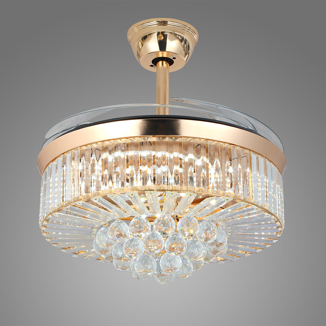 European Style Gold Crystal Ceiling Fan with Lights Luxury Iron Design