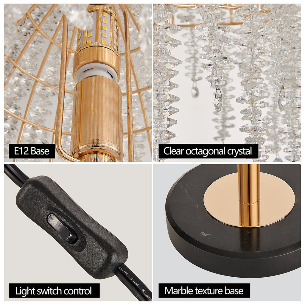 Gold Crystal Bedside Table Lamp - Luxury European Design for Elegant Homes