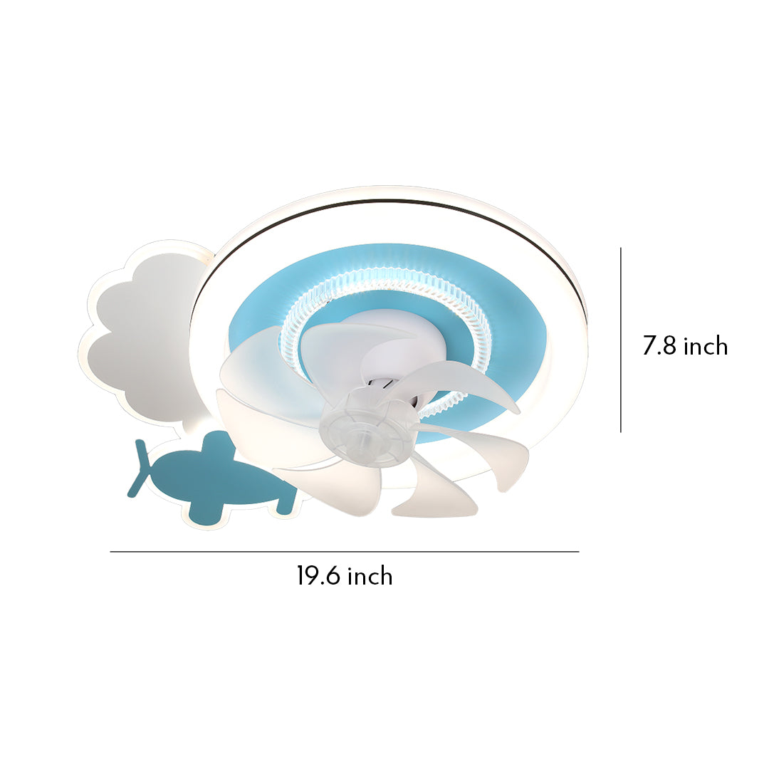 Children's Ceiling Fan with Lights Quiet Motor Blue White Lamp