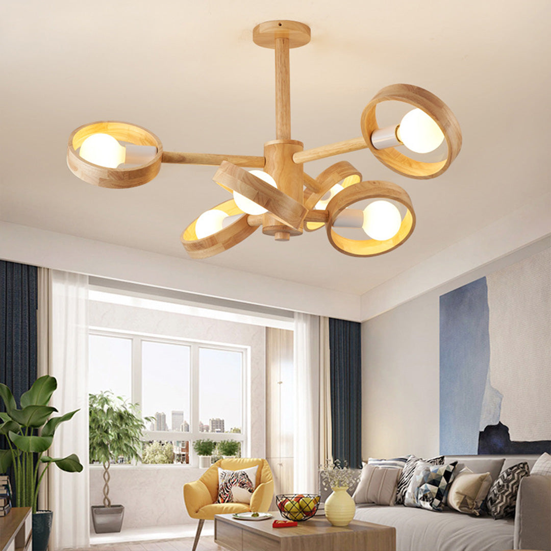 Scandinavian Wooden Chandelier Rubberwood LED Light