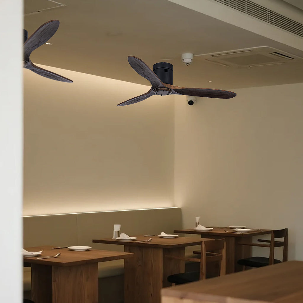 Three Blade LED Ceiling Fan with Remote Control - Modern Wood Design