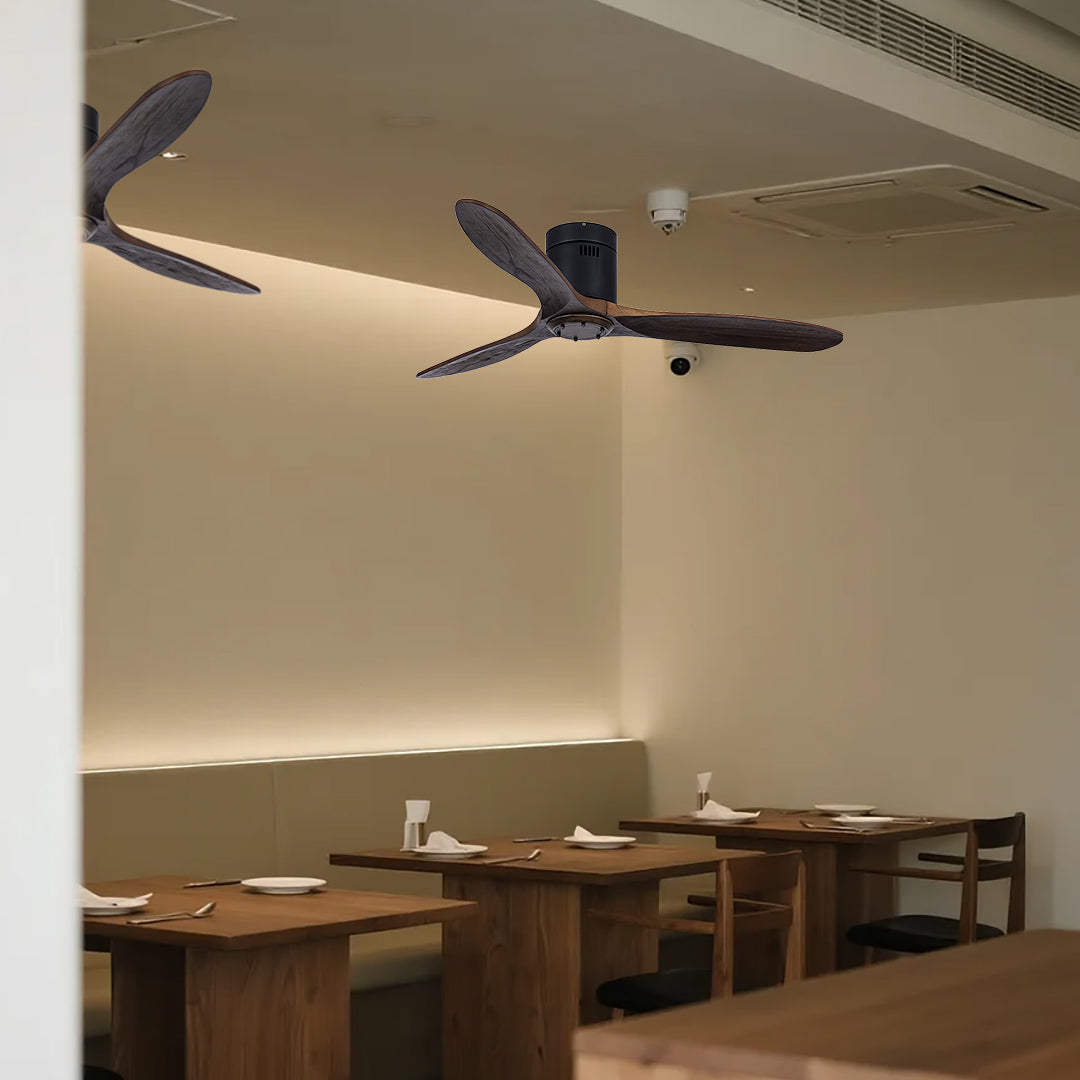 Three Blade LED Ceiling Fan with Remote Control - Modern Wood Design