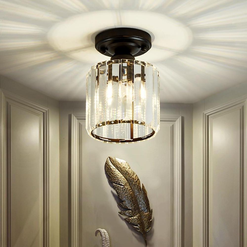 Crystal Foyer Semi Flush Mount Lighting - Modern Ceiling Lights for Entryway, Hallway, and Living Room
