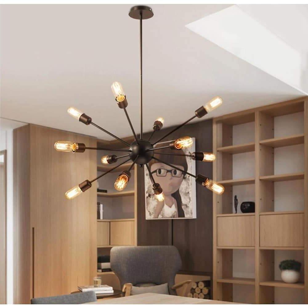Modern Silver Sputnik Chandelier with 12 Bulbs for Dining Room & Kitchen