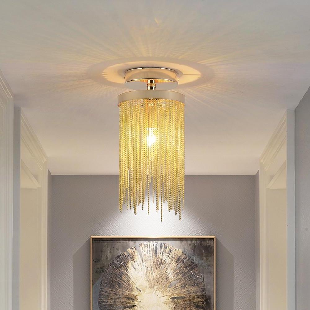 Metal LED Modern Farmhouse Semi Flush Mount Light with Tassel Pendant