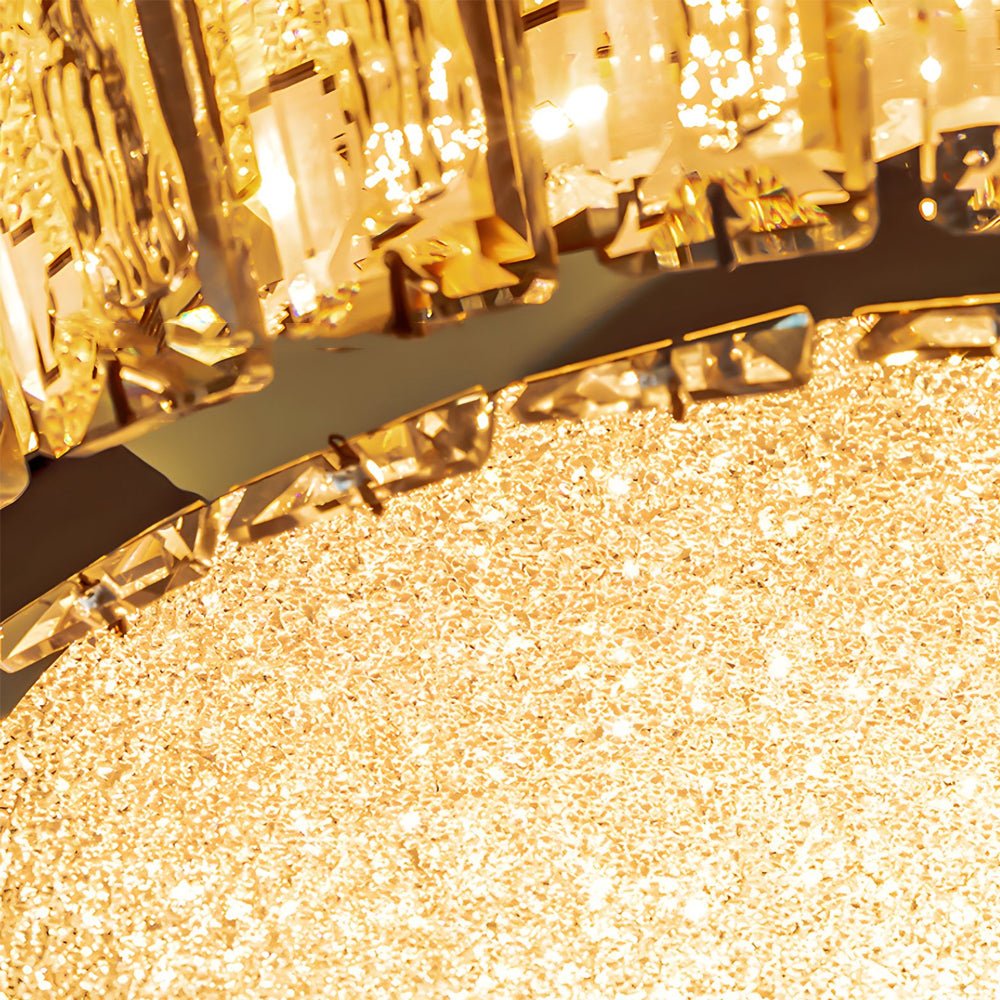Quicksand Drum Crystal Chandelier - Flush Mount Titanium Gold Ceiling Light