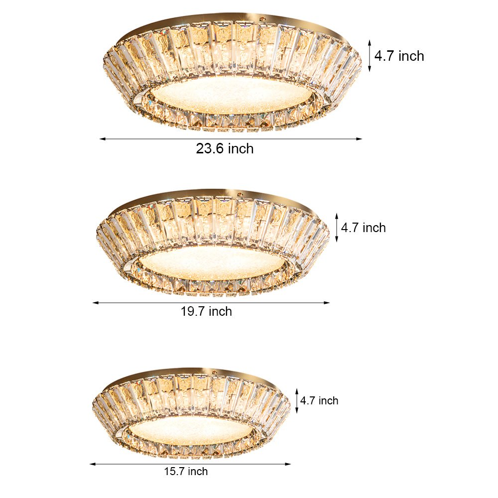 Quicksand Drum Crystal Chandelier - Flush Mount Titanium Gold Ceiling Light