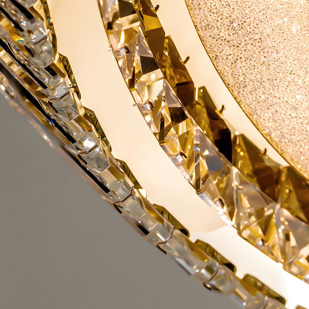 Quicksand Drum Crystal Chandelier - Flush Mount Titanium Gold Ceiling Light