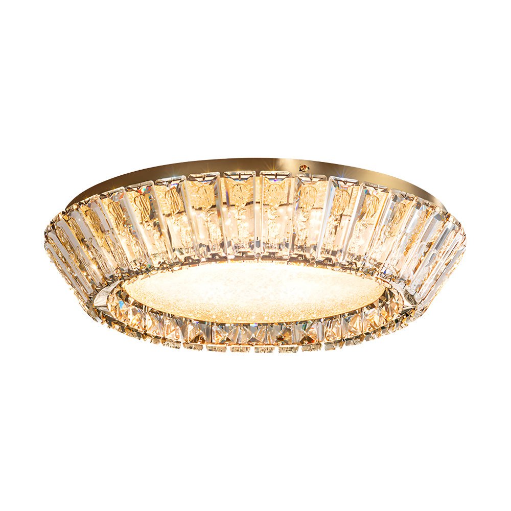 Quicksand Drum Crystal Chandelier - Flush Mount Titanium Gold Ceiling Light