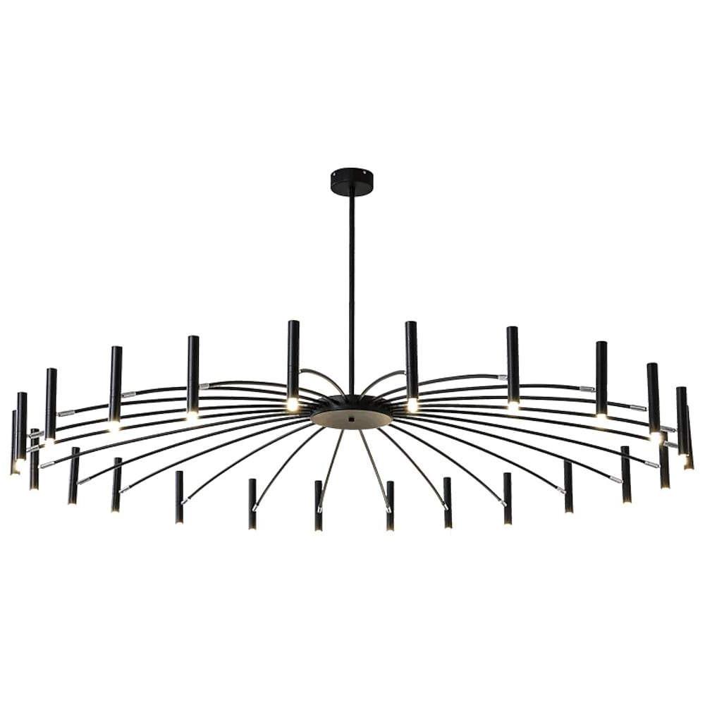 Modern 24-Light Round Chandelier - 63'' Dia, Adjustable Height, Black Finish, LED Lighting