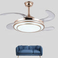 4 Blade Gold Finish Retractable Ceiling Fan Chandelier with LED Light