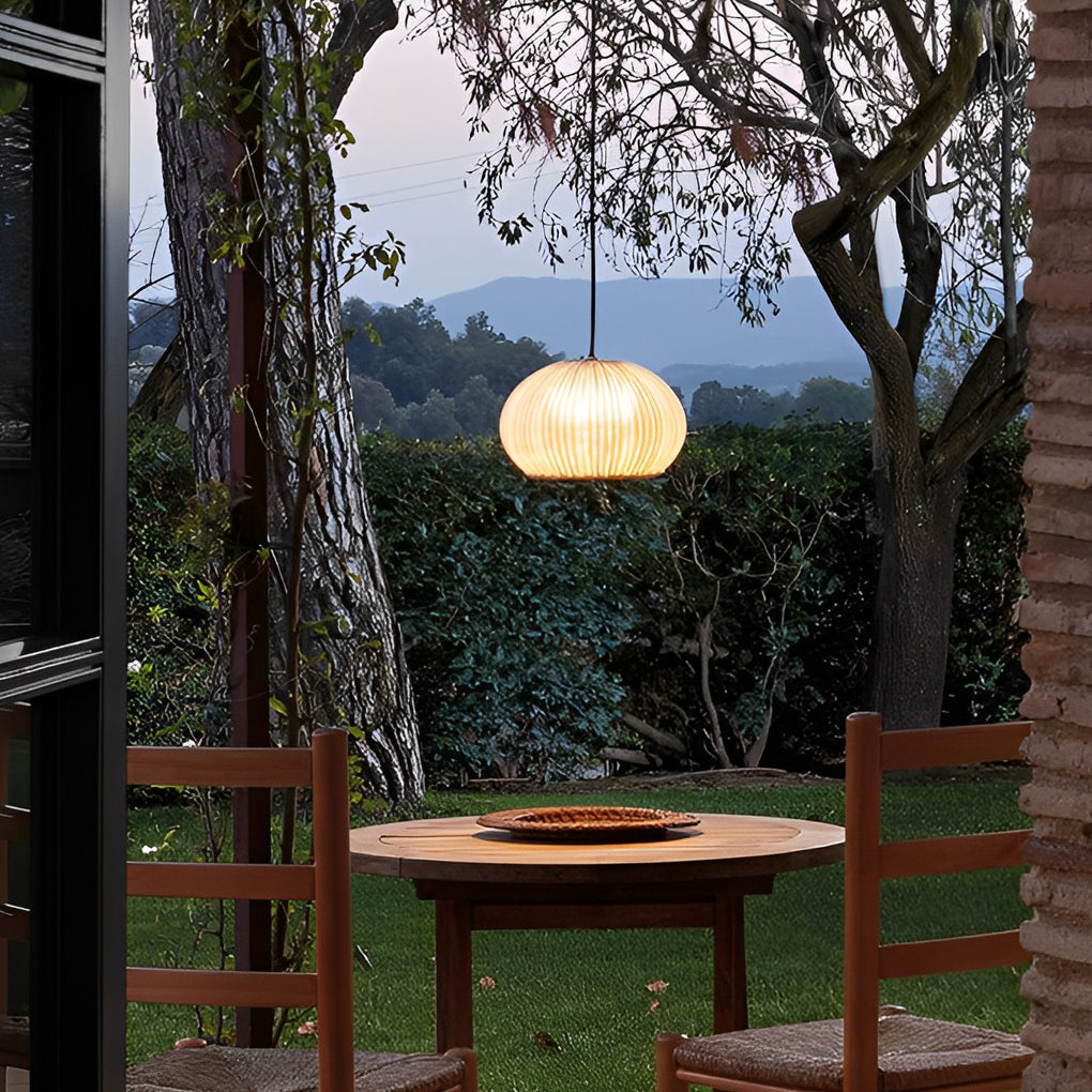 Rattan Outdoor Pendant Light - Modern Waterproof Hanging Fixture