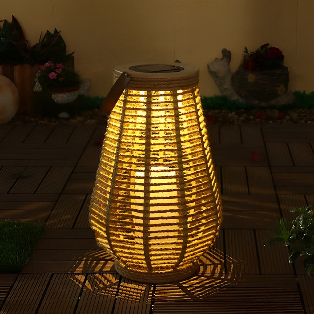 Rattan Solar Lantern – Waterproof LED Hemp Rope Hanging Lamp