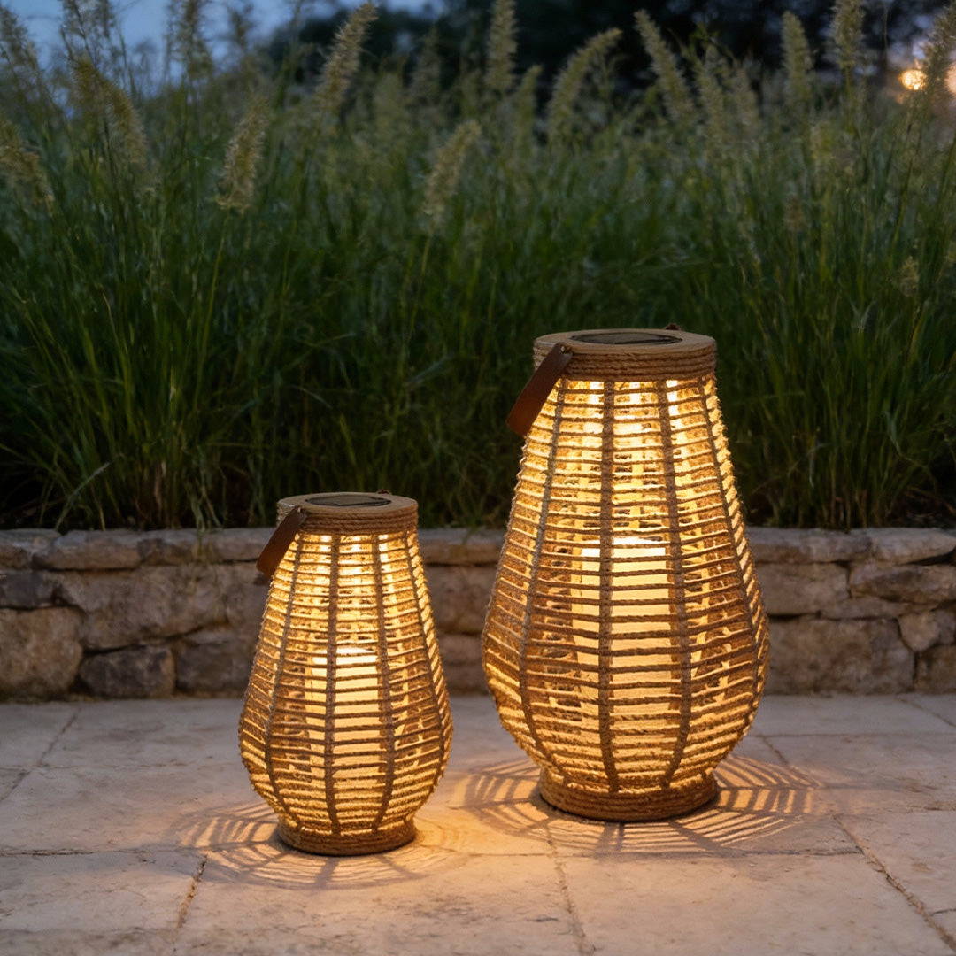 Rattan Solar Lantern – Waterproof LED Hemp Rope Hanging Lamp