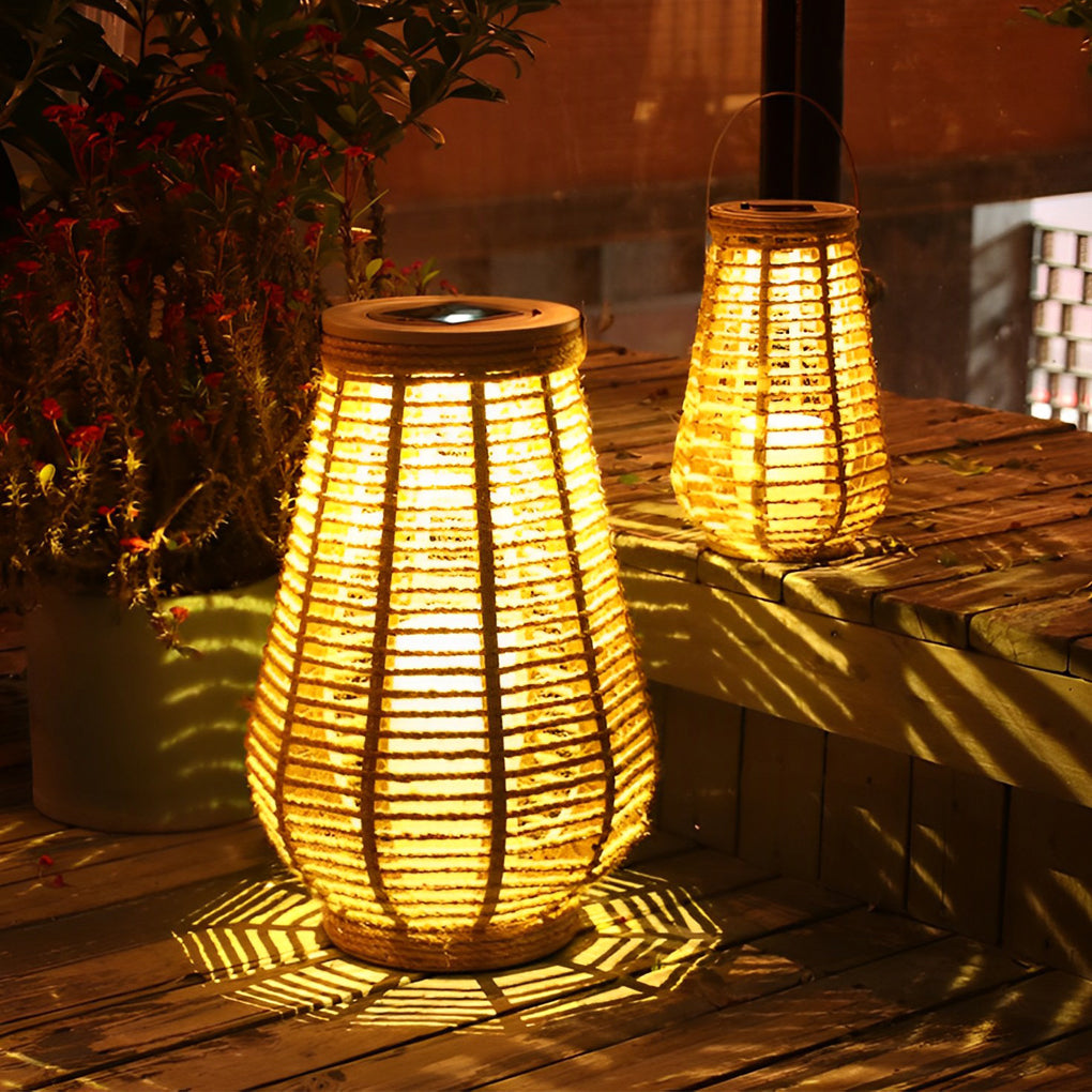 Rattan Solar Lantern – Waterproof LED Hemp Rope Hanging Lamp