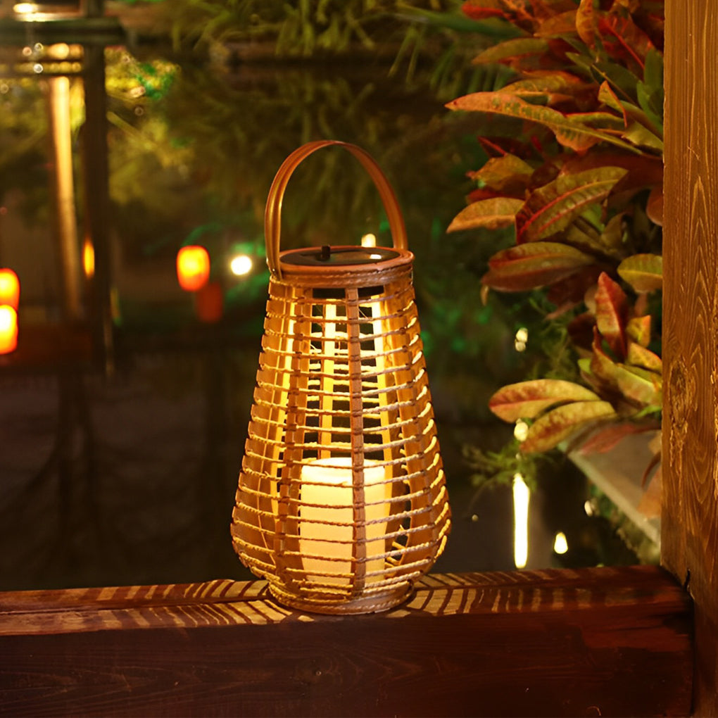 Rattan Solar Lantern – Waterproof LED Hemp Rope Hanging Lamp