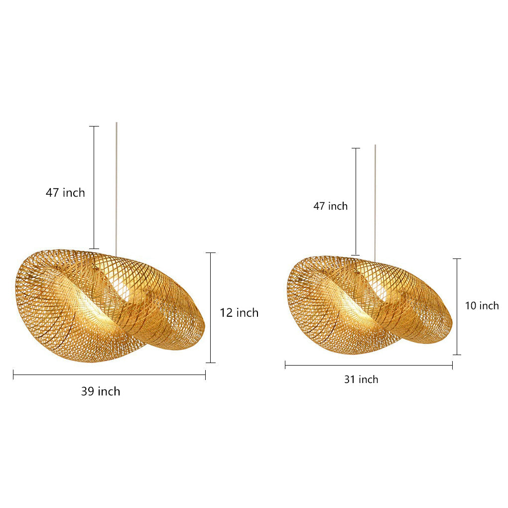 Rattan Wave Pendant Light - Modern Rustic Bamboo Ceiling Fixture