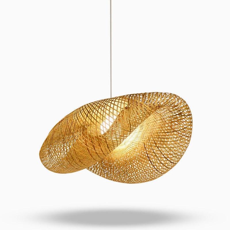 Rattan Wave Pendant Light - Modern Rustic Bamboo Ceiling Fixture