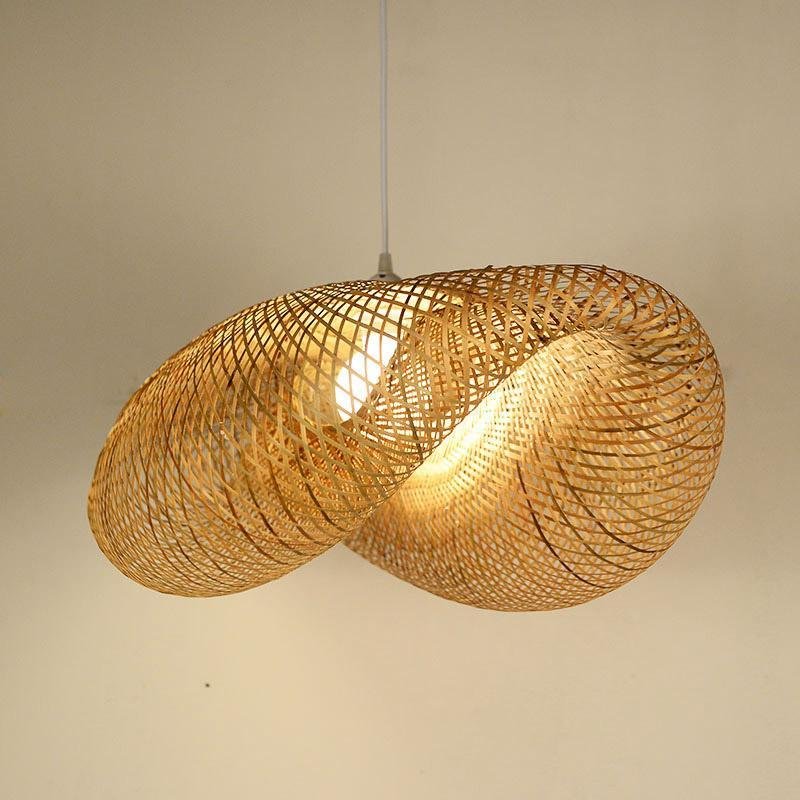 Rattan Wave Pendant Light - Modern Rustic Bamboo Ceiling Fixture