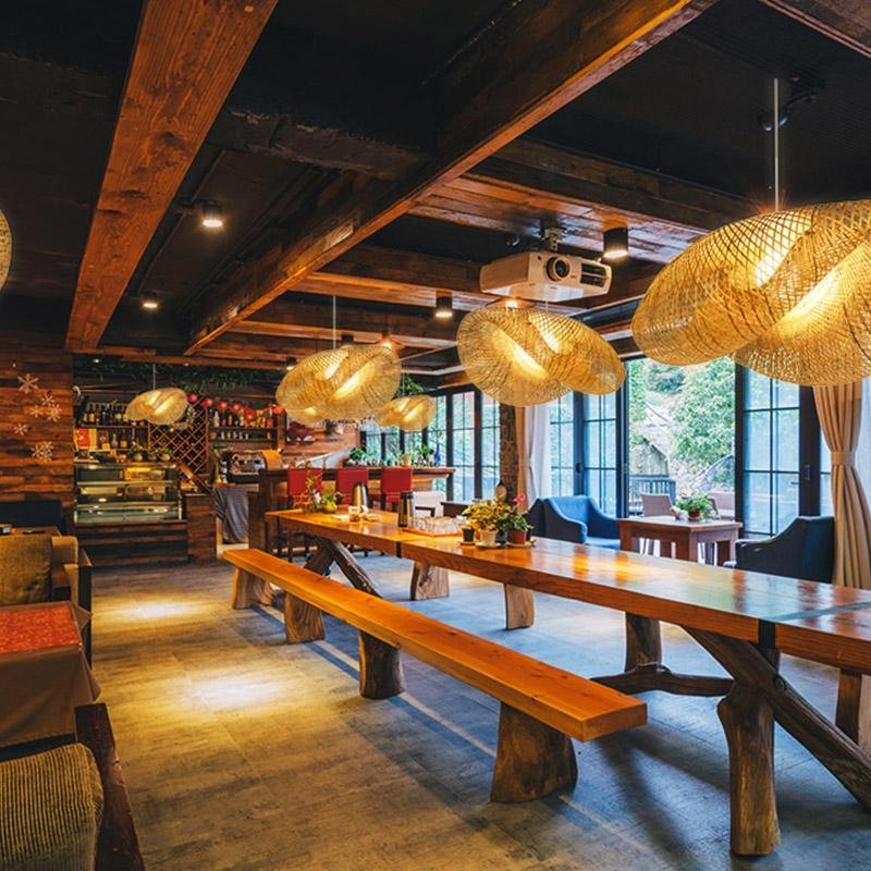 Rattan Wave Pendant Light - Modern Rustic Bamboo Ceiling Fixture