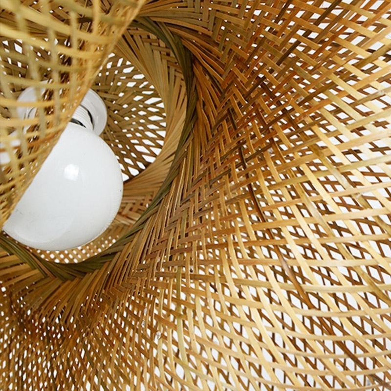 Rattan Wave Pendant Light - Modern Rustic Bamboo Ceiling Fixture