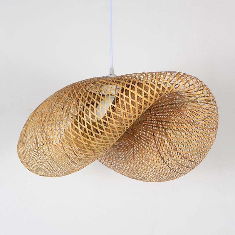 Rattan Wave Pendant Light - Modern Rustic Bamboo Ceiling Fixture