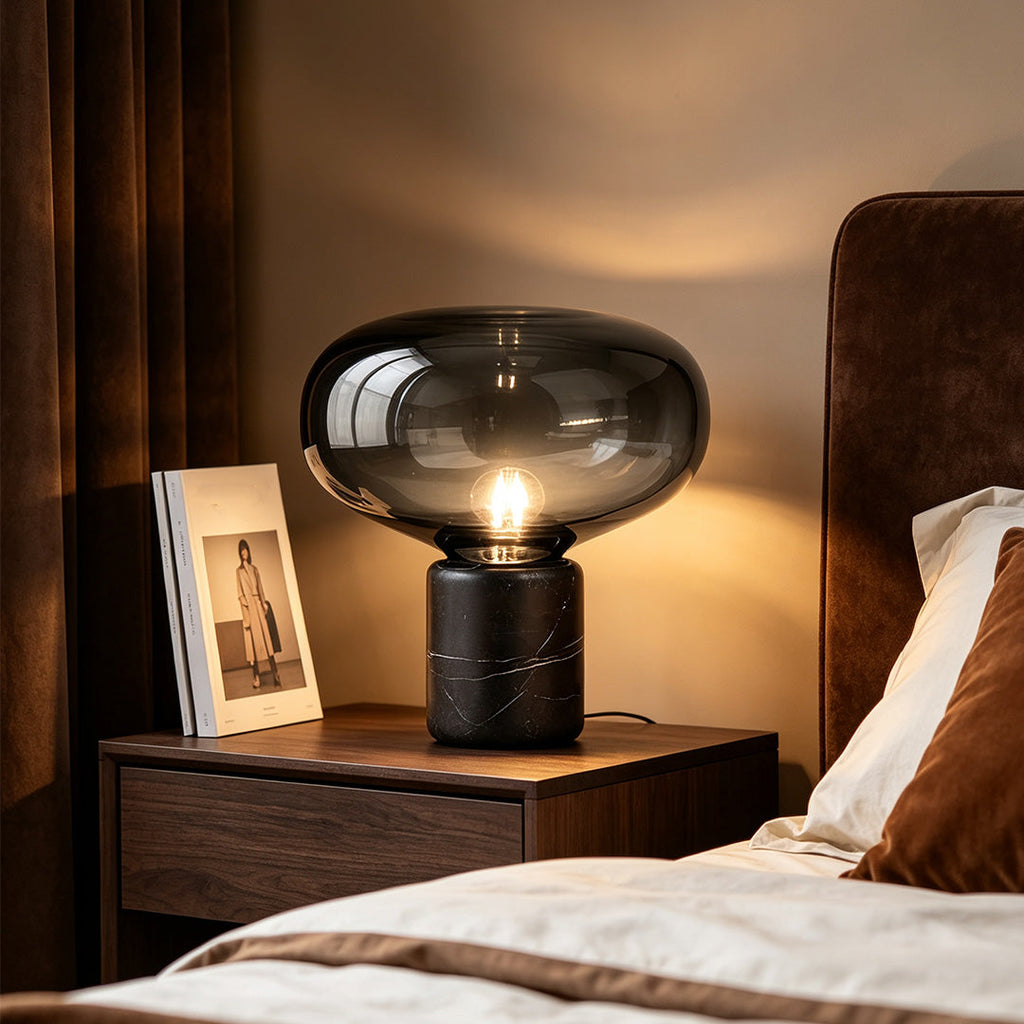 Modern Marble Mushroom Bedside Lamp - Glass Table Lamp for Bedroom Decor