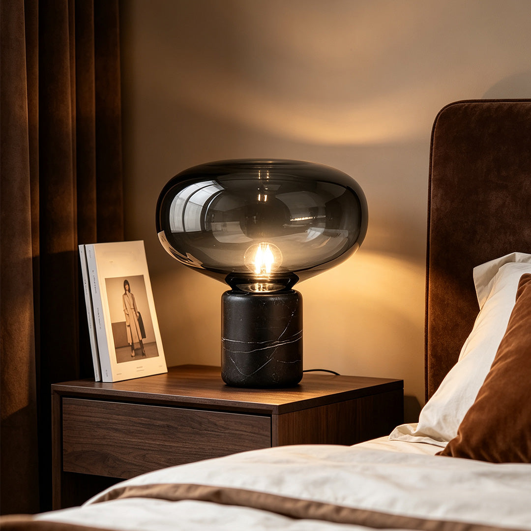 Modern Marble Mushroom Bedside Lamp - Glass Table Lamp for Bedroom Decor