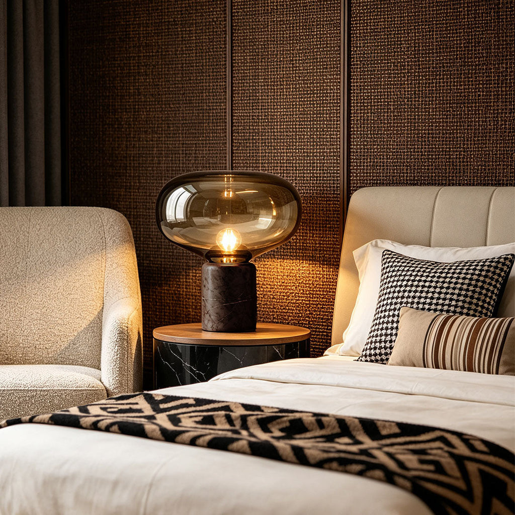 Modern Marble Mushroom Bedside Lamp - Glass Table Lamp for Bedroom Decor
