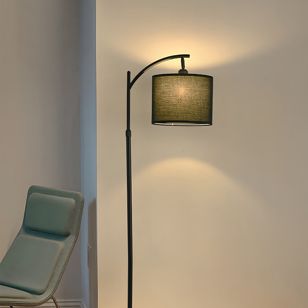 Minimalist Arc Floor Lamp - Fabric Shade Metal Living Room Lighting