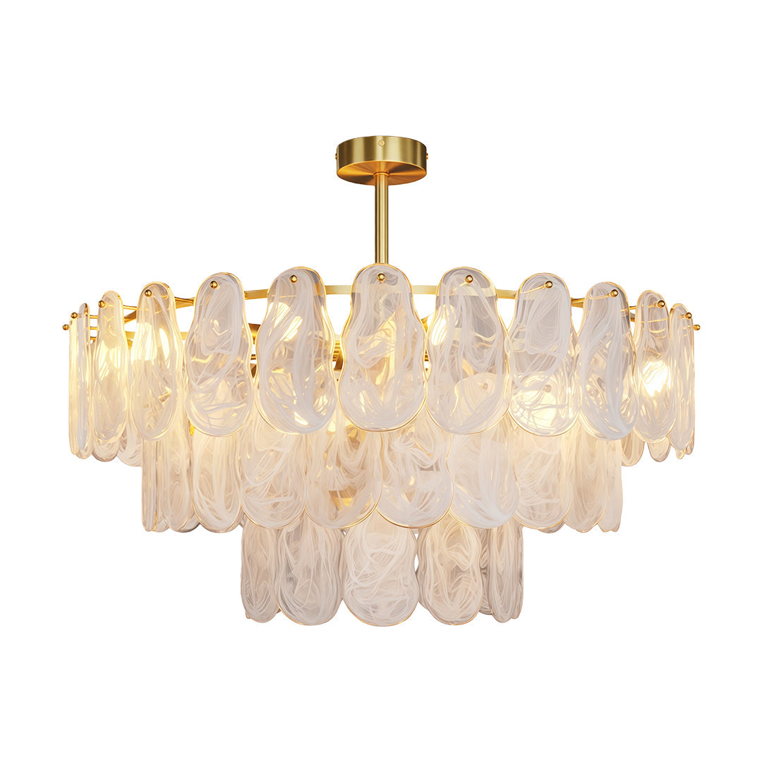 Midcentury Modern Copper Glass Chandelier Ceiling Light