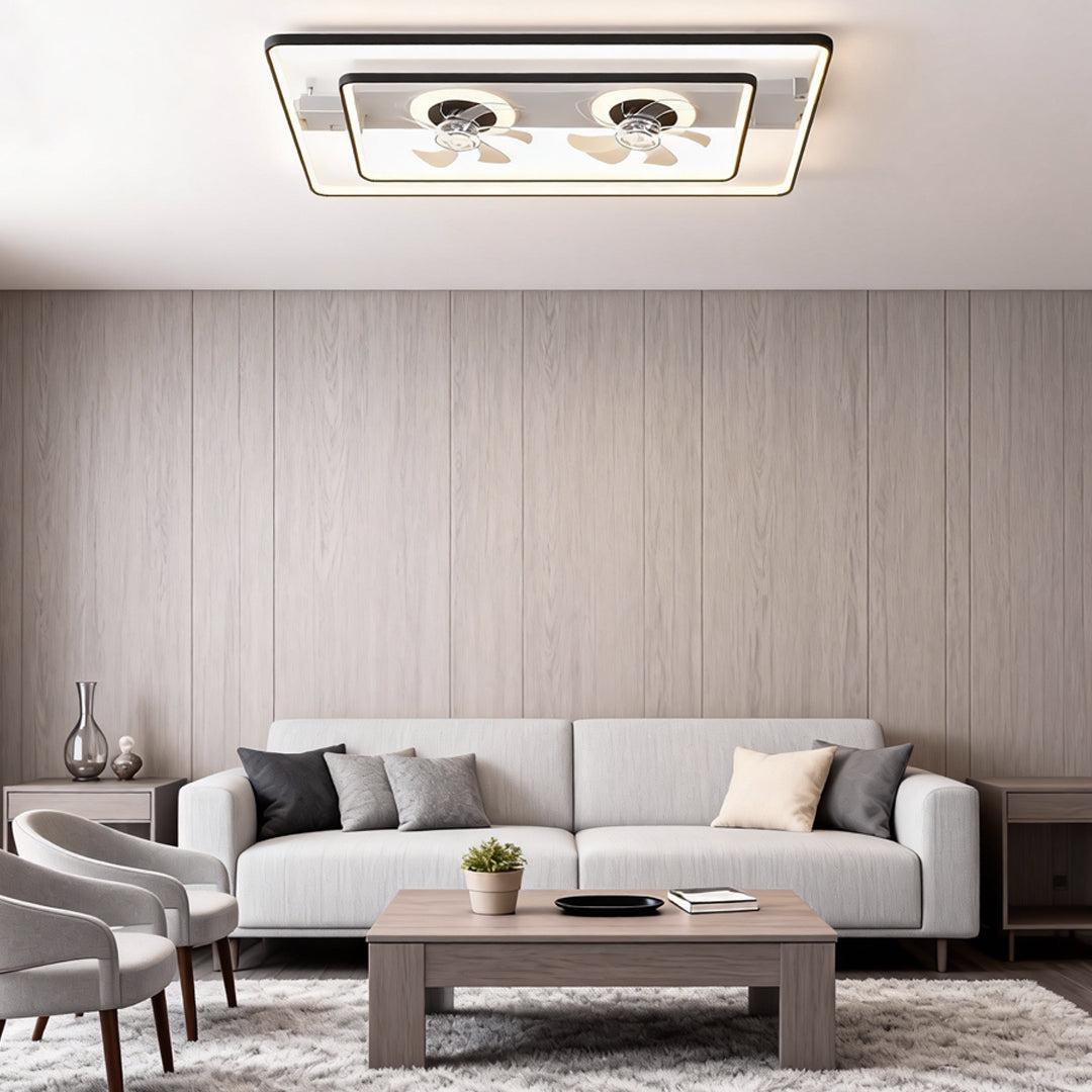 Dual Head Ceiling Fan with LED Light - Rectangular Transparent Blade Design