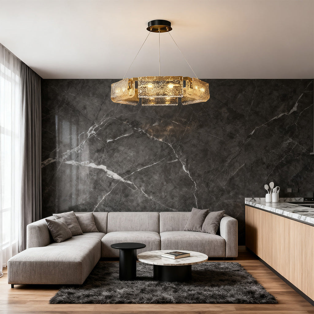 Rectangular Glass Chandelier - Luxury Brass Ceiling Light, Italian Design, Elegant Modern Lighting