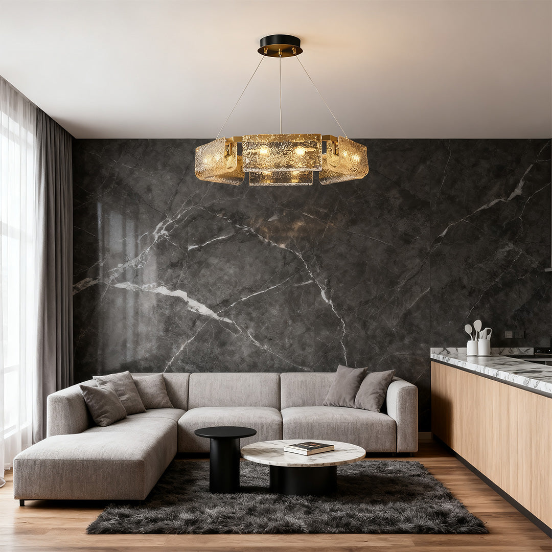 Rectangular Glass Chandelier - Luxury Brass Ceiling Light, Italian Design, Elegant Modern Lighting