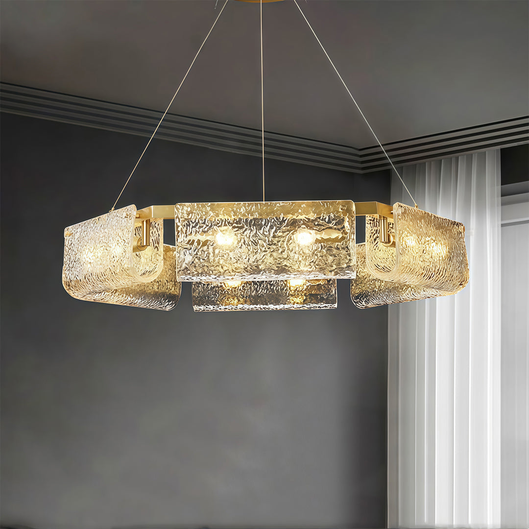 Rectangular Glass Chandelier - Luxury Brass Ceiling Light, Italian Design, Elegant Modern Lighting