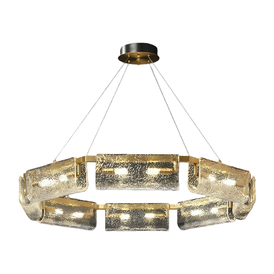 Rectangular Glass Chandelier - Luxury Brass Ceiling Light, Italian Design, Elegant Modern Lighting